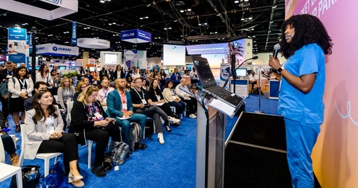 Nurse giving a presentation at HIMSS24